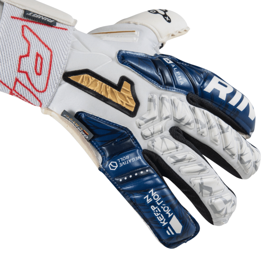 GUANTE DE PORTERO RINAT EGOTIKO VENGADOR ALPHA PREMIUM 'BLANCO/AZUL MARINO' - 1GAL4A5A50-149-220